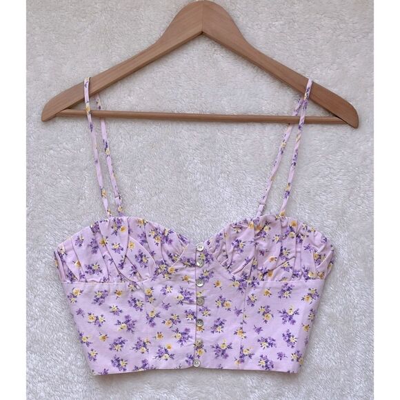 NWOT Zara Linen Blend Floral Printed Crop Top in Mauve, Size Small - Picture 11 of 16